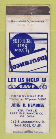 Matchbook Cover - John Hembree Insurance San Jose CA WORN