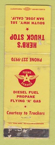 Matchbook Cover - Flying A oil gas Herb's San Jose CA WORN