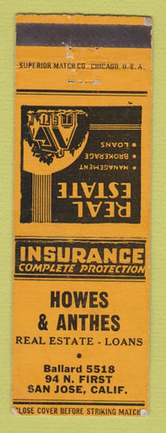 Matchbook Cover - Howes & Anthes Real Estate San Jose CA