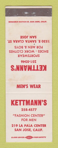 Matchbook Cover - Kettmann's Men's Clothes San Jose CA SAMPLE WEAR