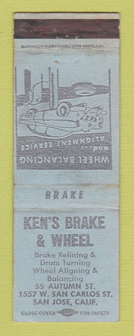 Matchbook Cover - Ken's Brake and Wheel San Jose CA WEAR