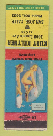 Matchbook Cover - Kurt Keltner Liquor San Jose CA pinup girlie back