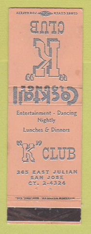 Matchbook Cover - K Club Bar San Jose CA WEAR