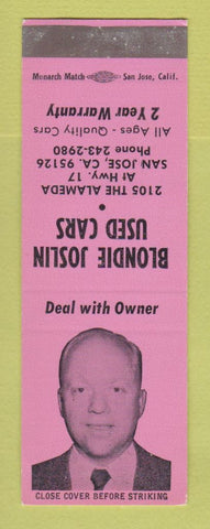 Matchbook Cover - Blondie Joslin Used Cars San Jose CA SAMPLE