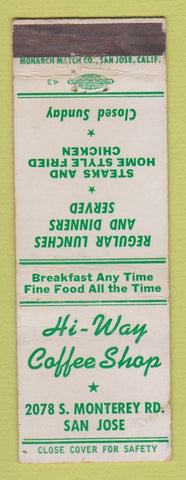 Matchbook Cover - Hi Way Coffee Shop San Jose CA WEAR