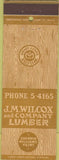 Matchbook Cover - Wilcox Lumber Sherwin Williams Dallas TX