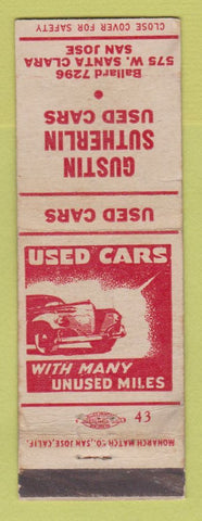 Matchbook Cover - Gustin Sutherlin Used Cars San Jose CA WEAR