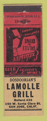 Matchbook Cover - Dosdoorian's Lamolle Grill San Jose CA