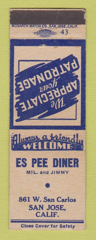 Matchbook Cover - Es Pee Diner San Jose CA