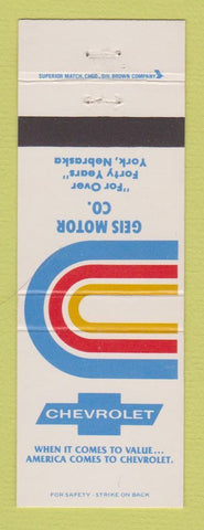Matchbook Cover - Chevrolet  Geis Motors York NE