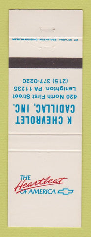 Matchbook Cover - Chevrolet  K Cadillac Lehighton PA
