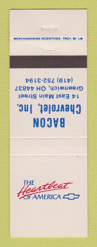 Matchbook Cover - Chevrolet  Bacon Greenwich OH