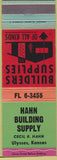 Matchbook Cover - Hahn Building Supply Ulysses KS lumber yard