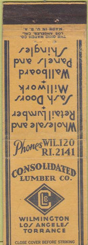 Matchbook Cover - Consolidated Lumber Los Angeles CA
