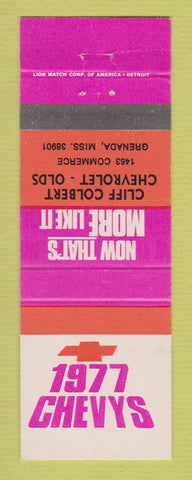 Matchbook Cover - 1977 Chevrolet  Cliff Colbert Oldsmobile Grenada MS