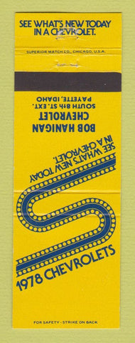 Matchbook Cover - 1978 Chevrolet  Bob Hanigan Payette ID
