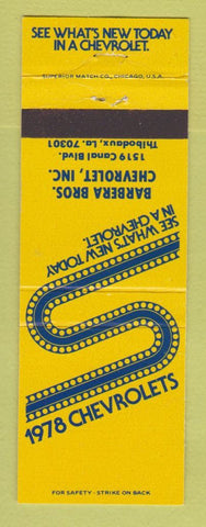 Matchbook Cover - 1978 Chevrolet  Barbera Bros Thibodaux LA