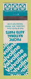 Matchbook Cover - Valvoline oil Pacific Auto Parts Tacoma WA