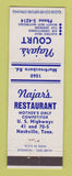 Matchbook Cover - Najar's Court Motel Nashville TN restaurant