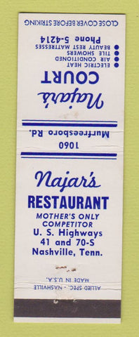 Matchbook Cover - Najar's Court Motel Nashville TN restaurant