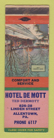 Matchbook Cover - Hotel De Mott Allentown PA