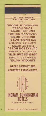 Matchbook Cover - Ingram Cunningham Hotels Nashville TN
