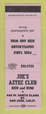 Matchbook Cover - Joe's Aztec Club San Jose CA billiards SAMPLE