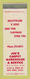 Matchbook Cover - Joe's Carpet Warehouse San Jose CA