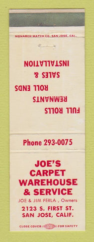 Matchbook Cover - Joe's Carpet Warehouse San Jose CA