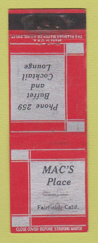 Matchbook Cover - Mac's Place Fairfield CA WEAR low phone #