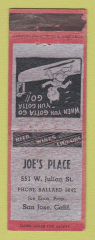 Matchbook Cover - Joe's Place San Jose CA WEAR