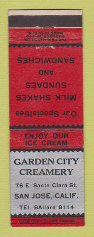 Matchbook Cover - Garden City Creamery San Jose CA
