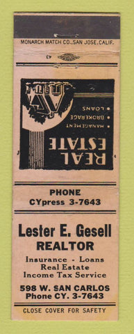 Matchbook Cover - Lester Gesell Real Estate San Jose CA WEAR