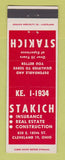 Matchbook Cover - Stakich Real Estate Insurance Cleveland OH