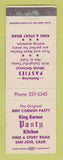 Matchbook Cover - King Korner Pasty Kitchen San Jose CA SAMPLE WEAR