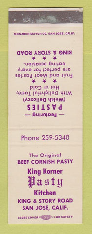 Matchbook Cover - King Korner Pasty Kitchen San Jose CA SAMPLE WEAR