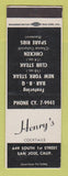 Matchbook Cover - Henry's Cocktails San Jose CA SAMPLE