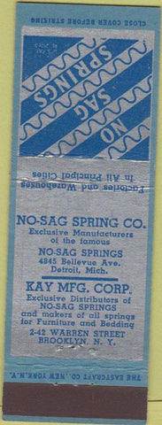 Matchbook Cover - Kay Mattress Mfg Brooklyn NY No Sag Springs