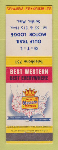 Matchbook Cover - GTL Gulf Trail Motor Lodge Sardis MS Best Western