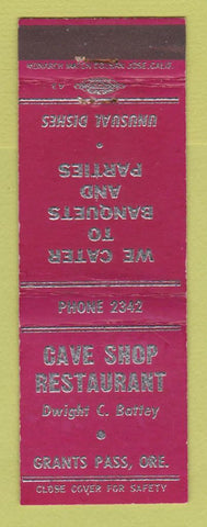 Matchbook Cover - Cave Shop Restaurant Grants Pass OR WORN