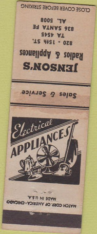 Matchbook Cover - Jenson Radio  and  Appliances wear no town