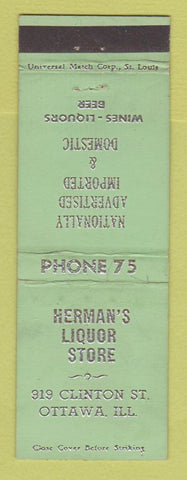 Matchbook Cover - Herman's Liquor Store Ottawa IN WEAR