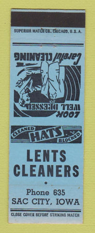 Matchbook Cover - Lents Cleaners Sac City IA