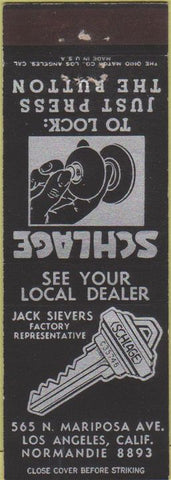 Matchbook Cover - Schlage Locks Key Los Angeles CA