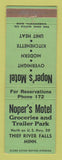 Matchbook Cover - Noper's Motel Thief River Falls MN grocery low phone #
