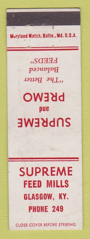 Matchbook Cover - Supreme Feed Mills Glasgow KY low phone #