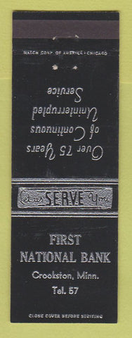 Matchbook Cover - First National Bank Crookston MN low phone #