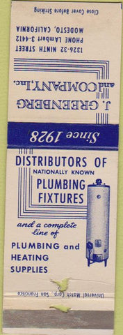 Matchbook Cover - Greenberg Plumbing Supplies Modesto CA
