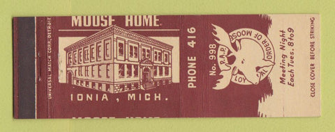 Matchbook Cover - Moose Lodge Ionia MI