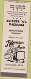 Matchbook Cover - Poppen's TV Service Television Repair